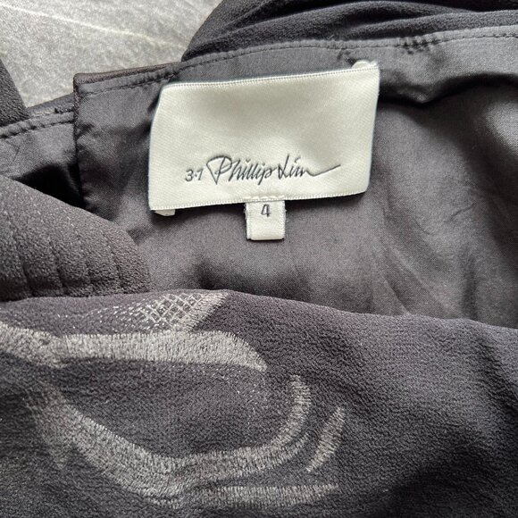 3.1 Phillip Lim Black & Silver Embroidered Silk Overlay Cropped Top Blouse - Picture 5 of 6